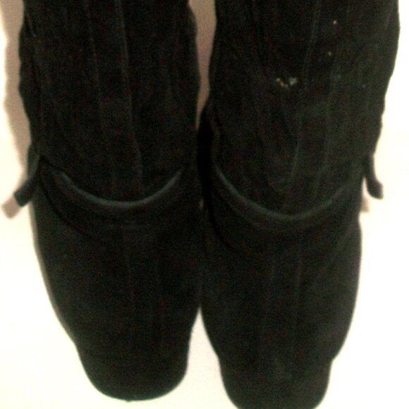PRADA VTG Belted Black Suede Side Zip Low Heel Boots w Shirred Shaft 10M $850 - Picture 6 of 8